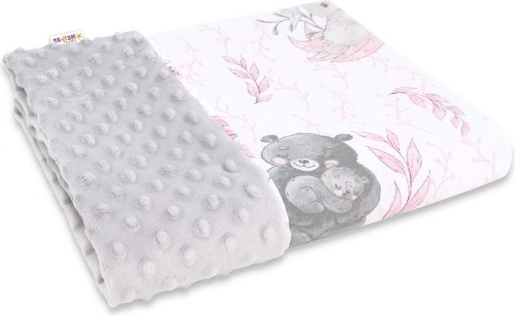 Baby Nellys Bavlněná deka s Minky 100x75cm, LULU natural, růžová, šedá - obrázek 1