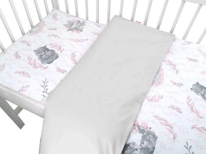 Baby Nellys 2-dílné bavlněné povlečení, LULU - růžová, šedá - 120x90 - obrázek 1