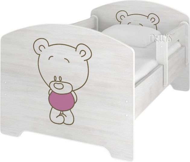 NELLYS Dětská postel BABY BEAR růžový v barvě norské borovice + matrace zdarma - 140x70 - obrázek 1