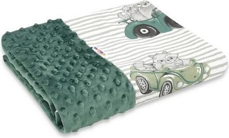 Baby Nellys Bavlněná deka s Minky 100x75cm, Baby Car - zelená - obrázek 1