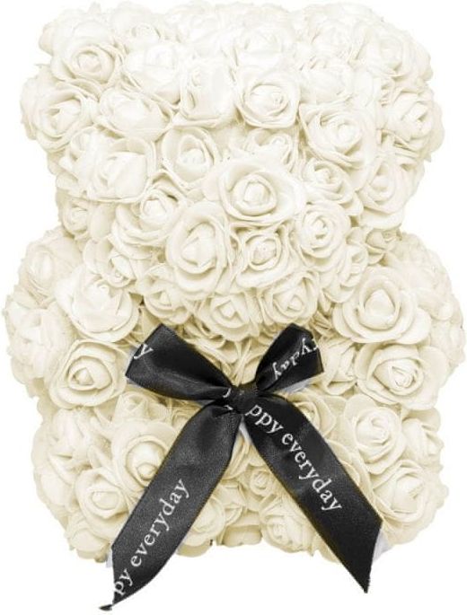 Medvídek z umělých růží 25 cm - krémově bílý X00175 - obrázek 1