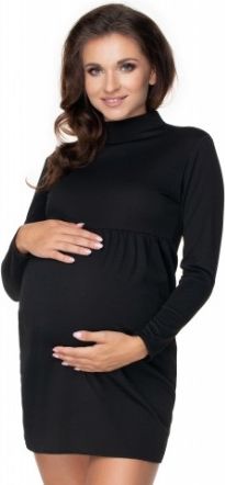 Be MaaMaa Těhotenské mini šaty/tunika se stojáčkem - černé - obrázek 1