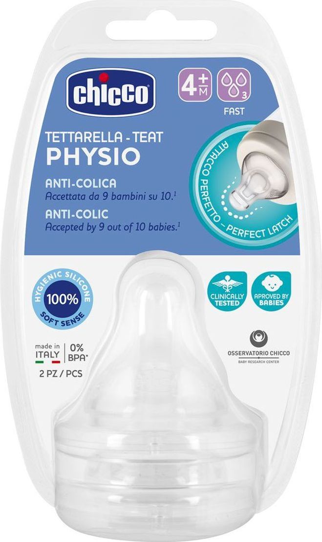 CHICCO Dudlík na láhev Perfect 5 silikon, rychlý průtok 4 m+, 2 ks - obrázek 1
