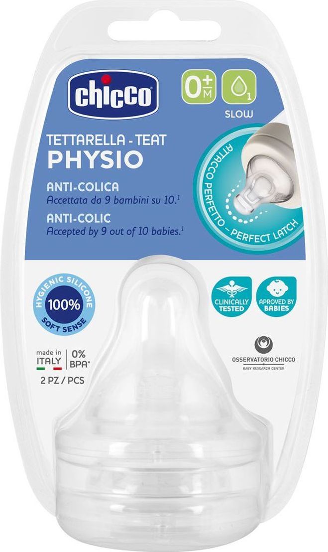 CHICCO Dudlík na láhev Perfect 5 silikon, pomalý průtok 0 m+, 2 ks - obrázek 1