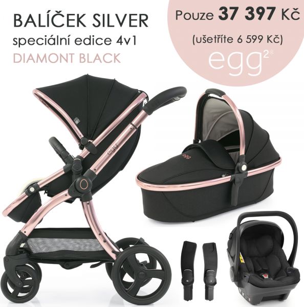 Egg 2 SET SILVER 4 v 1 DIAMOND BLACK/Rose gold - speciální edice, kočárek, korba, autosedačka, multiadaptér - obrázek 1