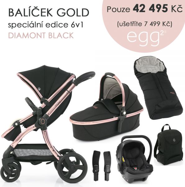 Egg 2 SET GOLD 6 v 1 DIAMOND BLACK / Rose gold - speciální edice, kočárek, korba, autosedačka, multiadaptér, batoh, fusak - obrázek 1
