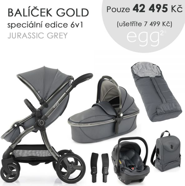Egg 2 SET GOLD 6 v 1 JURASSIC GREY / Gun metal - speciální edice, kočárek, korba, autosedačka, multiadaptér, batoh, fusak - obrázek 1