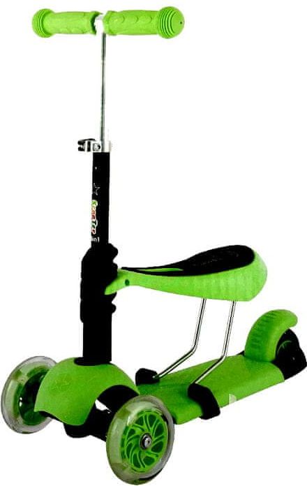 WERK Dětská koloběžka MINI Scooter 2v1 se svítícími LED koly, zelená H-107-ZE - obrázek 1