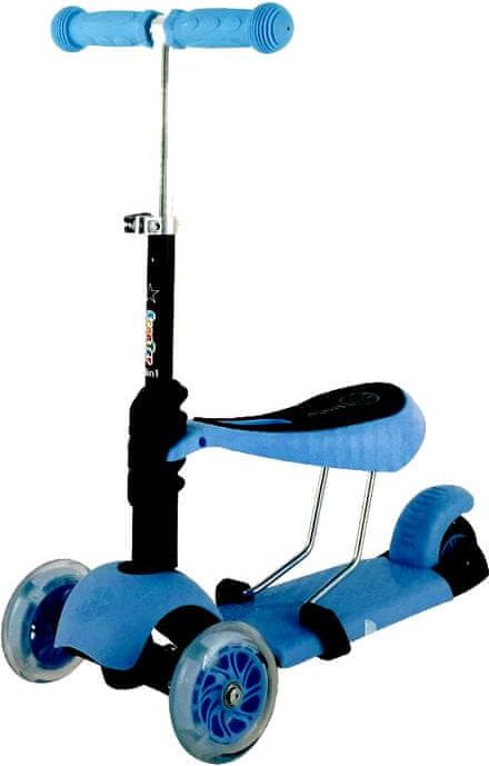 WERK Dětská koloběžka MINI Scooter 2v1 se svítícími LED koly, modrá H-107-MO - obrázek 1