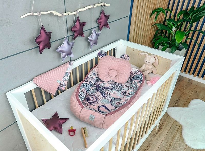 Baby Nellys Sada komplet oboustranné hnízdečko Vafel, 60 x 90 cm - Květy, starorůžová - obrázek 1
