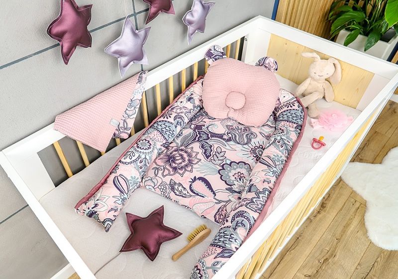 Baby Nellys Sada komplet oboustranné hnízdečko Vafel, 60 x 90 cm - Květy, starorůžová - obrázek 2