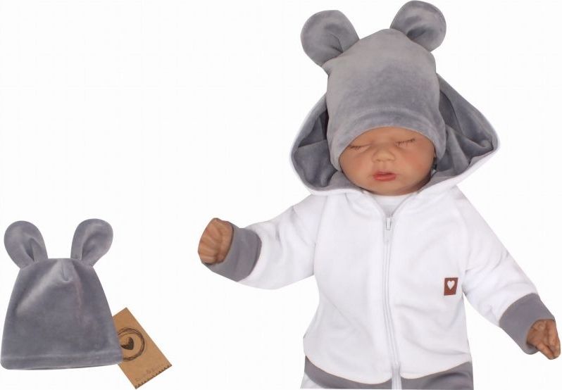 Z& Z Velurová, semišková čepička s oušky Teddy, šedá, vel. 80/86 - 46/48 čepičky obvod - obrázek 1