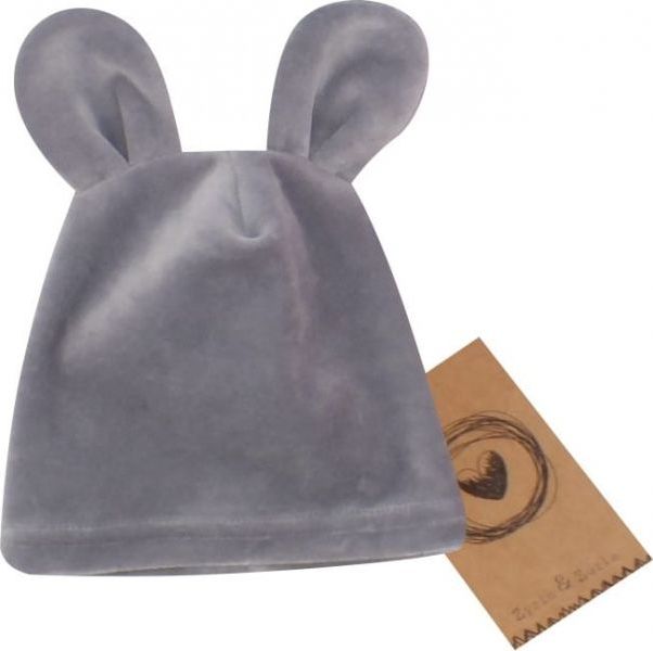 Z& Z Velurová, semišková čepička s oušky Teddy, šedá, vel. 80/86 - 46/48 čepičky obvod - obrázek 2