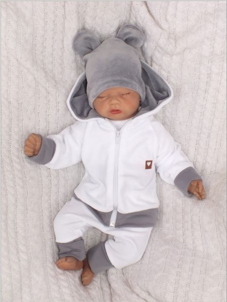Z& Z Velurová, semišková čepička s oušky Teddy, šedá, vel. 80/86 - 46/48 čepičky obvod - obrázek 3