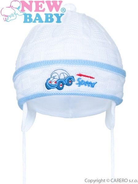 Pletená dětská čepička New Baby Speed bílo-modrá - 80 (9-12m) - obrázek 1