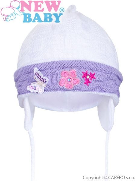 Pletená dětská čepička New Baby bílo-fialová - 80 (9-12m) - obrázek 1