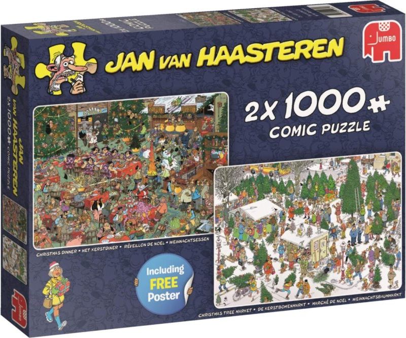 JUMBO Puzzle Štědrovečerní večeře a Trh s vánočními stromky 2x1000 dílků - obrázek 1
