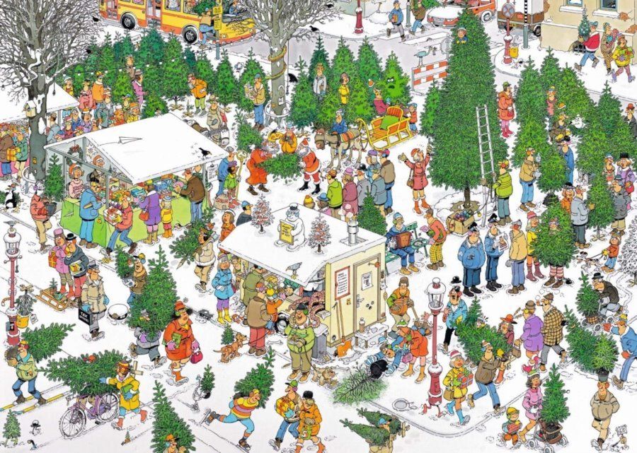 JUMBO Puzzle Štědrovečerní večeře a Trh s vánočními stromky 2x1000 dílků - obrázek 3