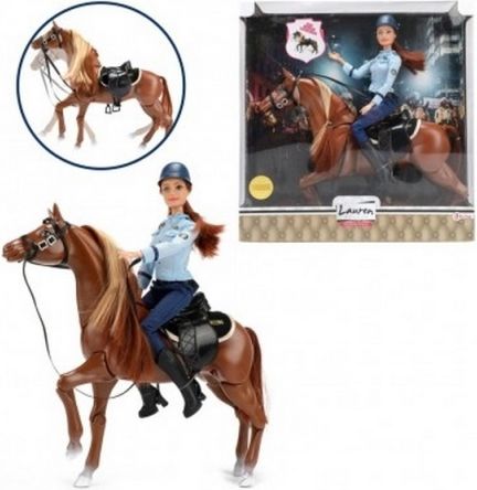 Panenka policistka kloubová 30cm na koni - obrázek 1