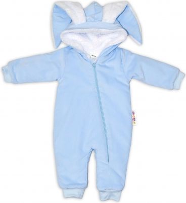 Baby Nellys Manšestrová kombinézka/overálek s kožíškem Cute Bunny - modrá - obrázek 1