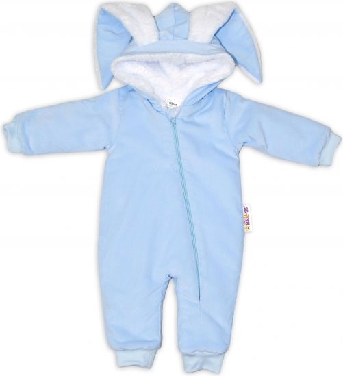 Baby Nellys Baby Nellys Manšestrová kombinézka/overálek s kožíškem Cute Bunny - modrá, vel. 74/80 - obrázek 1