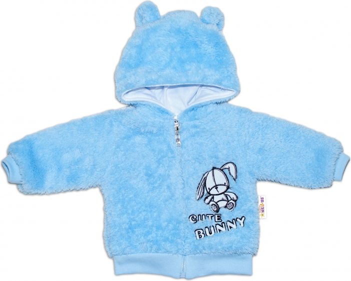 Baby Nellys Baby Nellys Kojenecká chlupáčková bundička s kapucí Cute Bunny - modrá - obrázek 1
