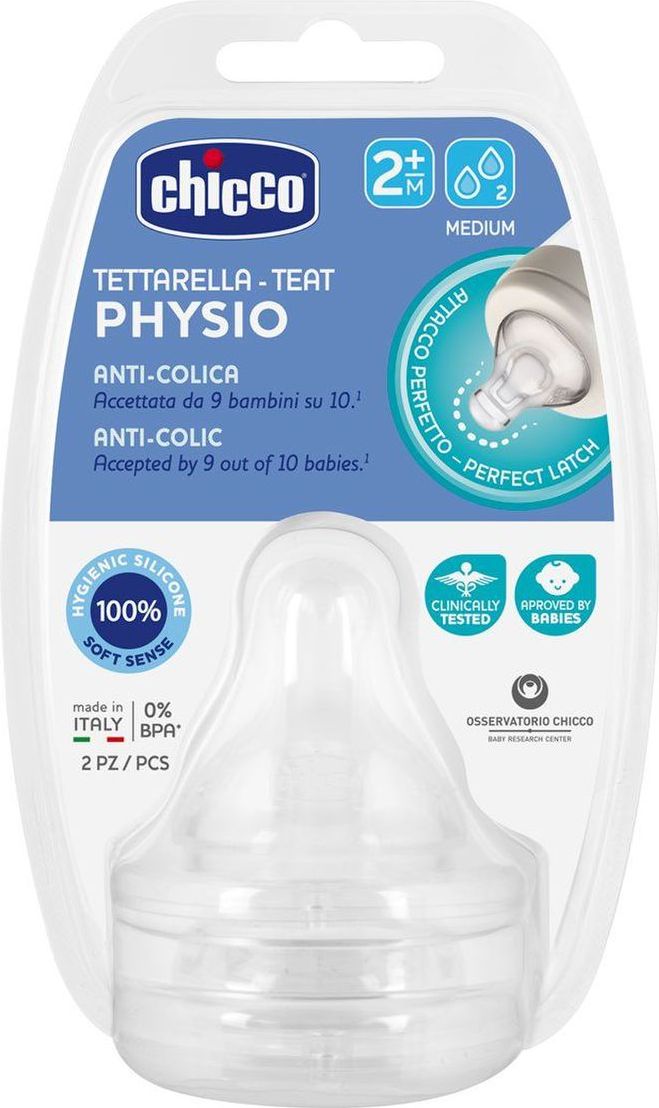 CHICCO Dudlík na láhev Perfect 5 silikon, střední průtok 2 m+, 2 ks - obrázek 1