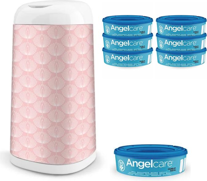 ANGELCARE Koš na pleny Dress Up + 1 kazeta + náhradní kazety 6 ks + potah na koš Flower - obrázek 1