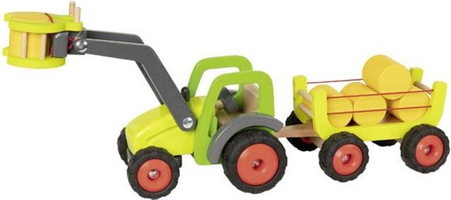 Auto - Dřevěný traktor s nakladačem a vlečkou, 55cm (Goki) - obrázek 1