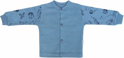 Mamatti Novozenecká bavlněná košilka, kabátek, Vesmír - modrá s potiskem, Velikost koj. oblečení 50 (0-1m) - obrázek 1