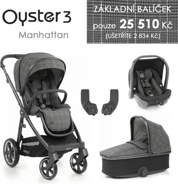 Oyster 3 Základní set 4 v 1 MANHATTAN (CITY GREY rám) kočár + hl.korba + autosedačka + adaptéry - obrázek 1