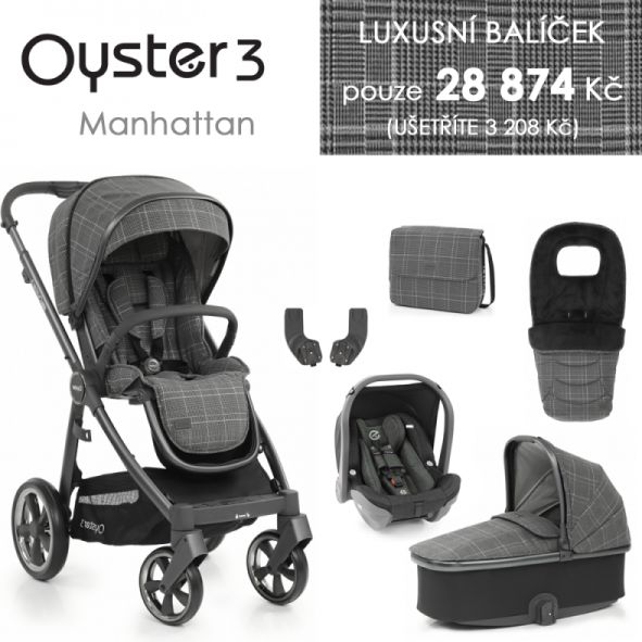 Oyster 3 Luxusní set 6 v 1 MANHATTAN (CITY GREY rám) kočár + hl.korba + autosedačka + adaptéry + fusak + taška - obrázek 1