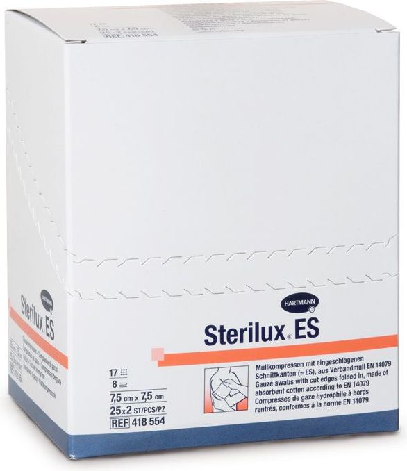 Sterilux Gáza kompresní sterilní 17 vláken 8 vrstev 7,5 x 7,5 cm 25x2 ks - obrázek 1