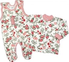 Souprava kojenecká 2-dílná bavlna - RŮŽIČKY smetanová s pudrově růžovou - vel.56 - obrázek 1
