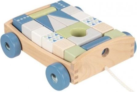 Goki Edukační dřevěná hračka tahací Autíčko s kostkami na šňůrce, 17 x 15 x 63 cm, modré - obrázek 1