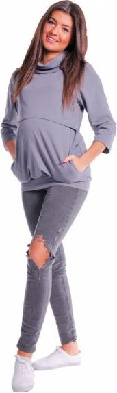 Těhotenské a kojící teplákové triko - metalická šeď - XL (42) - obrázek 1