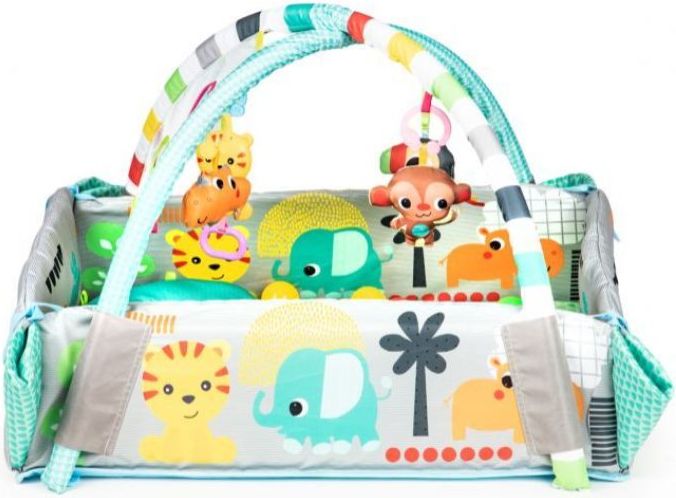 ECO TOYS Vzdělávací deka s hrazdou a míčky 3v1, modrá - obrázek 1