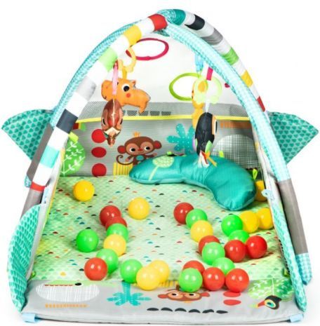 ECO TOYS Vzdělávací deka s hrazdou a míčky 3v1, modrá - obrázek 3