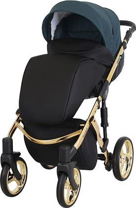 Kočárek Kunert Tiaro Premium 2021 dvojkombinace Zlatý rám - black/dark petrol - obrázek 2