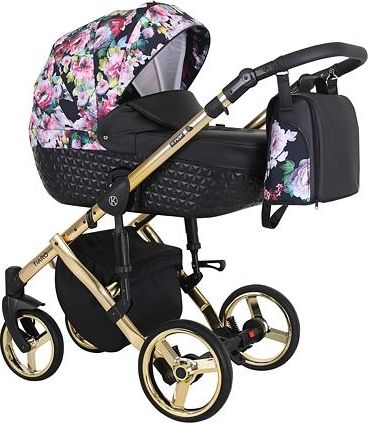 Kočárek Kunert Tiaro Premium 2021 dvojkombinace Zlatý rám - black/flowers - obrázek 1