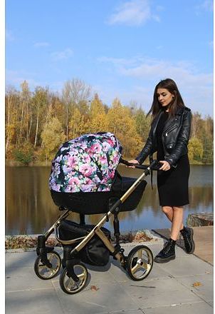 Kočárek Kunert Tiaro Premium 2021 dvojkombinace Zlatý rám - black/flowers - obrázek 15