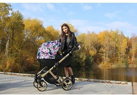 Kočárek Kunert Tiaro Premium 2021 dvojkombinace Zlatý rám - black/flowers - obrázek 18