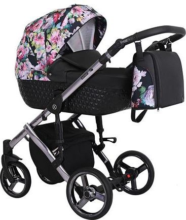 Kočárek Kunert Tiaro Premium 2021 dvojkombinace Stříbrný rám - black/flowers - obrázek 1