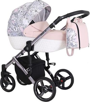 Kočárek Kunert Tiaro Premium 2021 dvojkombinace Stříbrný rám - white/flowers - obrázek 1