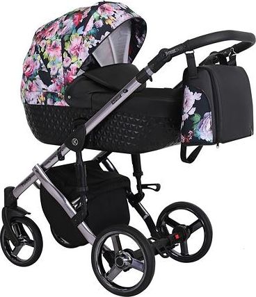 Kočárek Kunert Tiaro Premium 2021 trojkombinace Stříbrný rám - black/flowers - obrázek 1