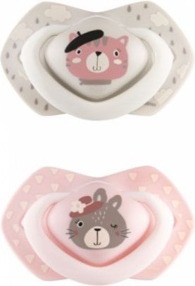 Canpol Babies 2 ks symetrických silikonových dudlíků, 6-18m, Bonjour Paris, růžová/šedá - obrázek 1