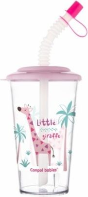 Canpol Babies Pohárek s uzavíratelnou slámkou, Žirafka, růžová, 320 ml - obrázek 1