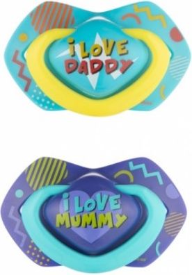 Canpol Babies 2 ks symetrických silikonových dudlíků, 0-6m, Neon Love Baby, modré - obrázek 1