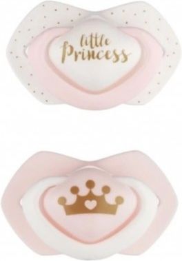 Canpol Babies 2 ks symetrických silikonových dudlíků, 0-6m, Little princess, růžový - obrázek 1