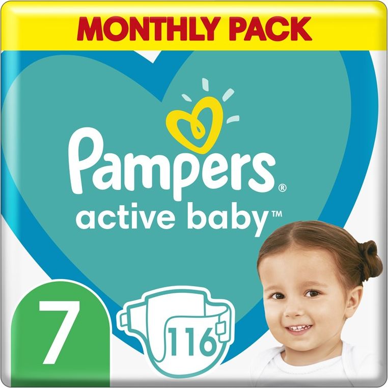 PAMPERS Active Baby 7 (15 kg+) 116 ks měsíční balení - jednorázové pleny - obrázek 1